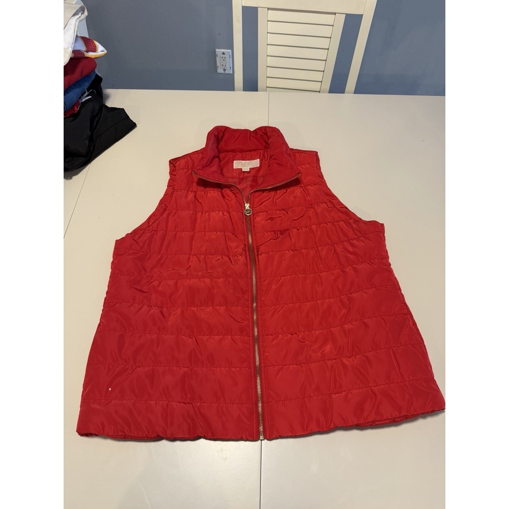 Michael Kors Red Quilted Puffer Vest Gold Zipper Size 1X Plus Winter Outerwear